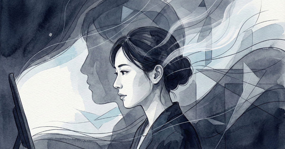 ひとつの場面を見つめる女性のシルエットと、思考のレイヤー