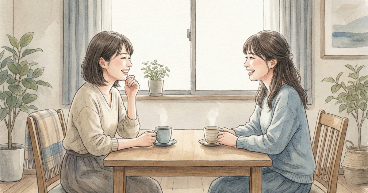 向かい合って話している2人