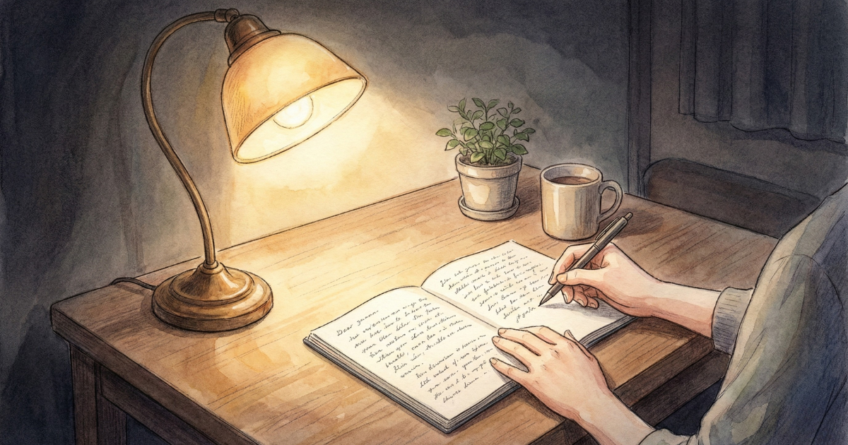 ノートに書き出す手元 × 静かな光